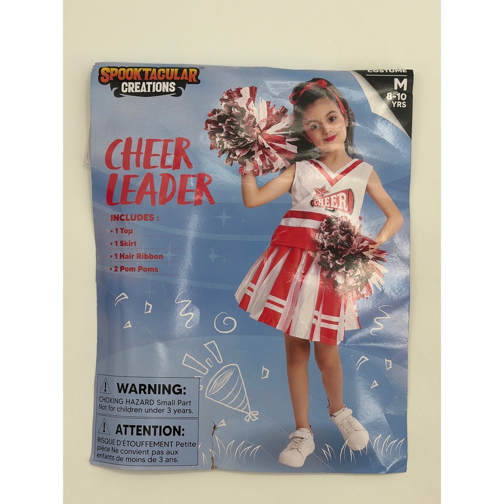 Spooktacular Creations Kids Cheerleader Costume Red White Size M 8-10 Yrs 5pc